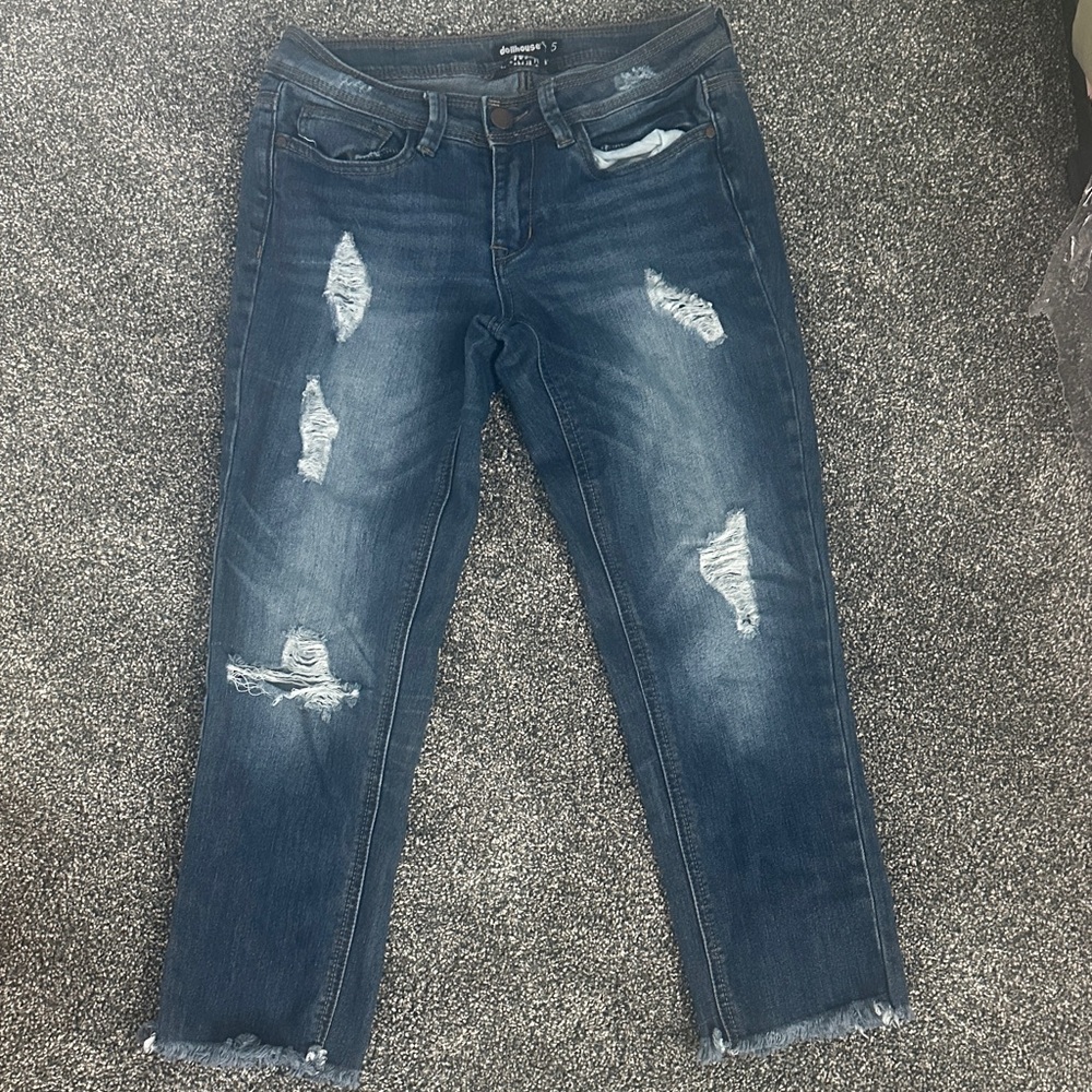 Dollhouse Charley Dark Blue Distressed Ankle Jeans